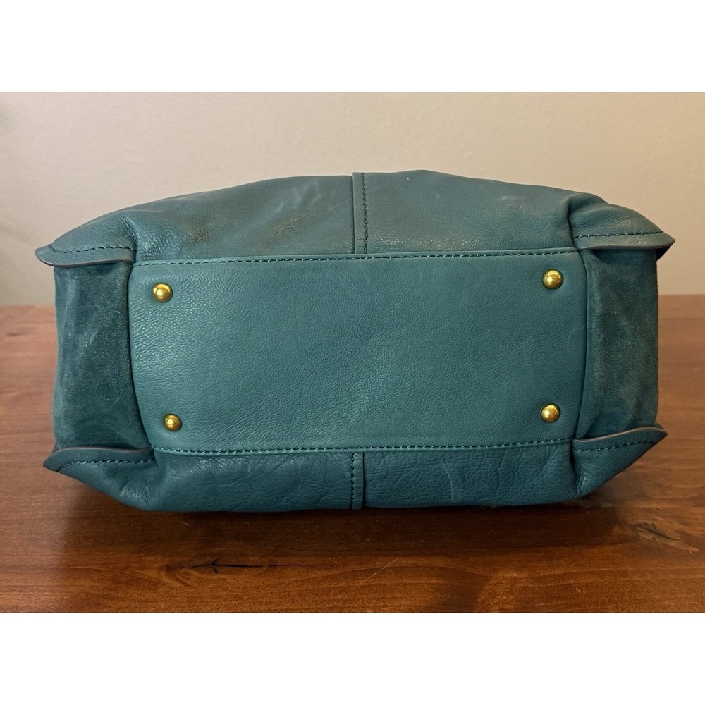 Sold Out Teal American Leather Co. Summit Large Zip-Top Leather & Suede Hobo - Picture 6 of 8